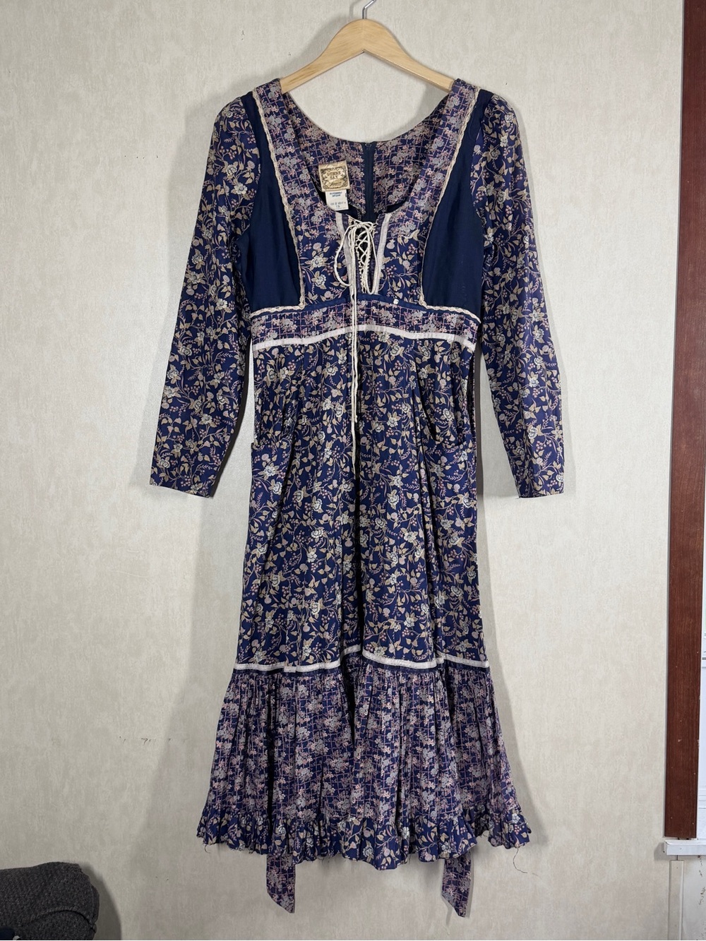 Gunne Sax Vintage 70s Prairie Rockabilly Calico Floral Mini Dress Corset 13
